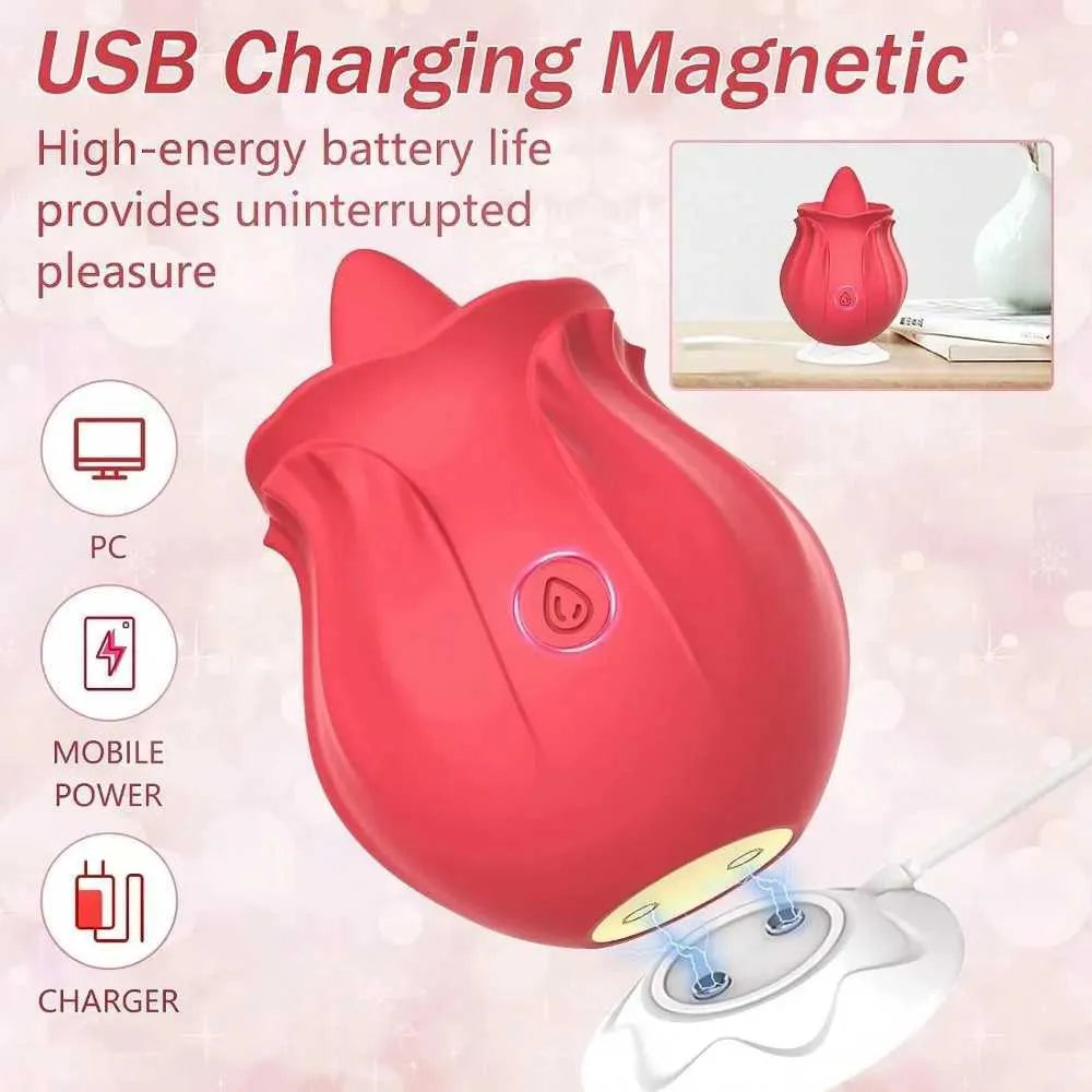 Powerful Rose Tongue Vibrator Female G Spot Clitoris Vagin Nipple Licking Stimulator Massager Masturbation Sex Toys for Adult W250319