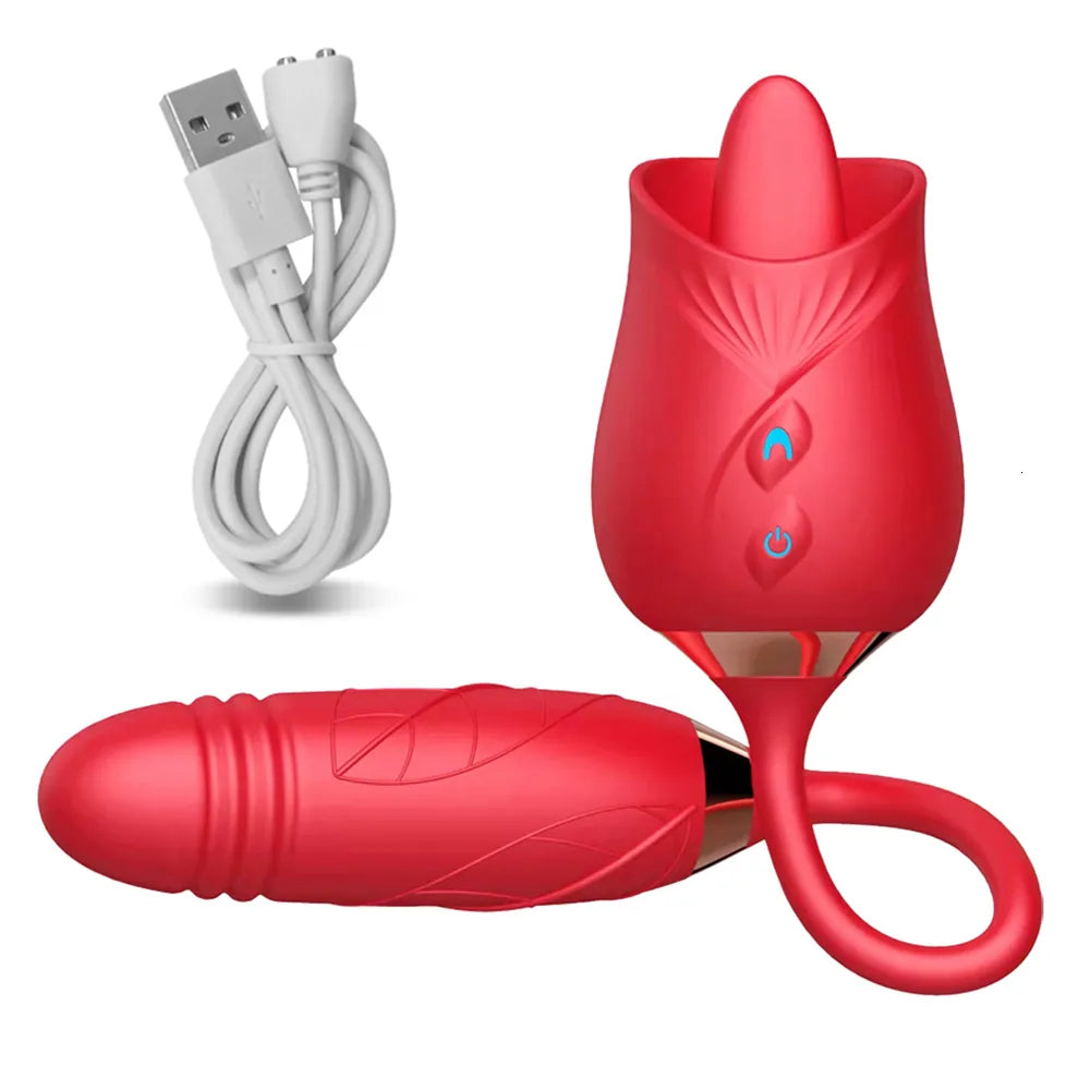 Vibrators Rose Toy Dildo Thrusting Vibrator for Women Egg Clitoris Sucker Stimulator Tongue Sucking Licking Adult Goods For Female Sex Toy 230803